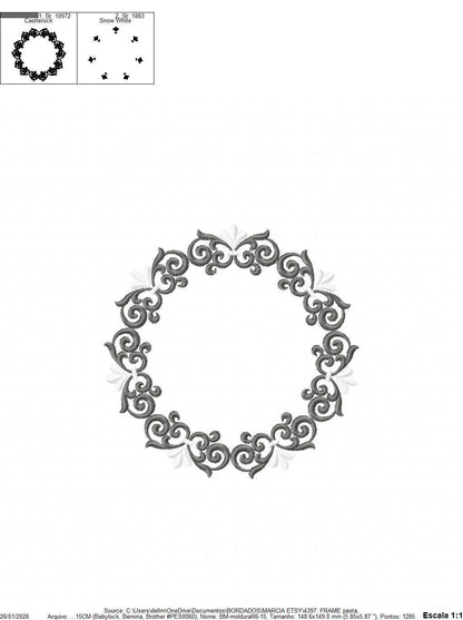 Monogram Wreath embroidery designs - Floral Roses Frame machine embroidery pattern - Kitchen Tea Towel file - Instant digital download pes