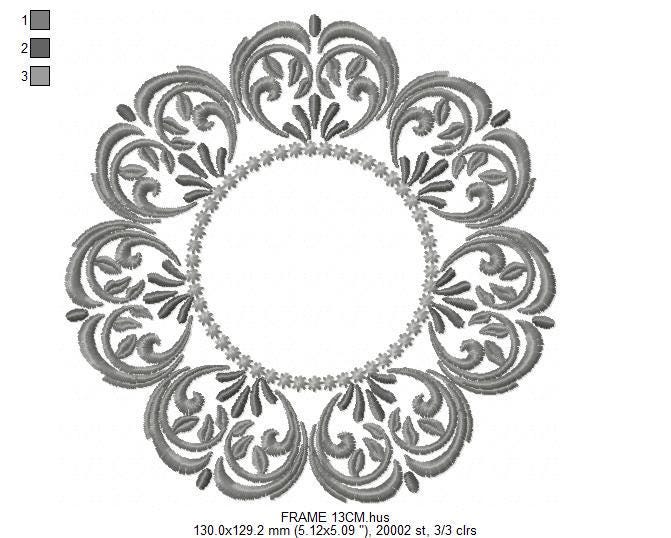 Monogram Frame Wreath embroidery designs - Floral Roses Frame machine embroidery pattern - Kitchen Tea Towel file - Instant digital download