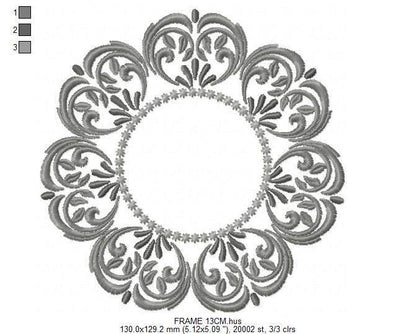 Monogram Frame Wreath embroidery designs - Floral Roses Frame machine embroidery pattern - Kitchen Tea Towel file - Instant digital download