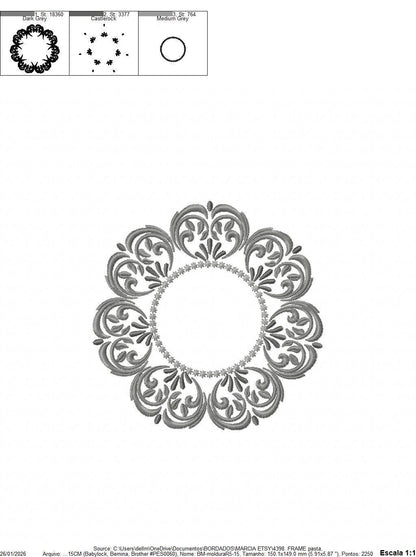 Monogram Frame Wreath embroidery designs - Floral Roses Frame machine embroidery pattern - Kitchen Tea Towel file - Instant digital download