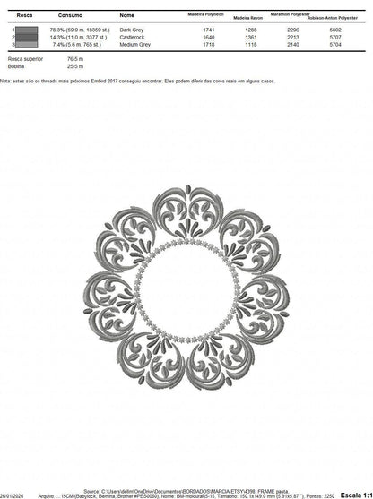 Monogram Frame Wreath embroidery designs - Floral Roses Frame machine embroidery pattern - Kitchen Tea Towel file - Instant digital download