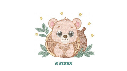 Bear embroidery designs - Baby Boy Bear machine embroidery pattern - Cute Bear with tree trunk file - Instant digital download pes jef dst