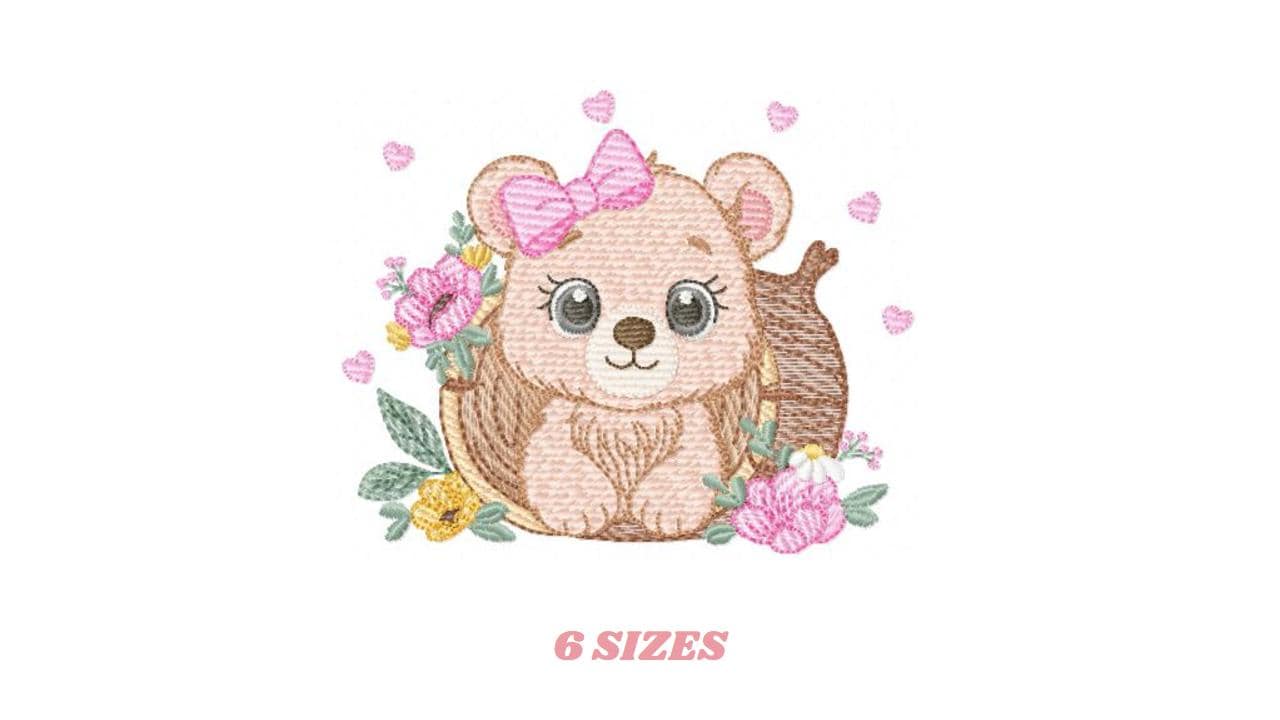 Bear embroidery designs - Baby Girl Bear machine embroidery pattern - Cute Bear with tree trunk file - Instant digital download pes jef dst