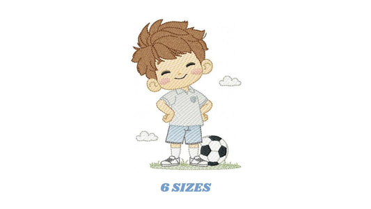 Soccer player embroidery designs - Baby Boy machine embroidery file - Boy with soccer ball file - Instant digital download pes jef dst hus