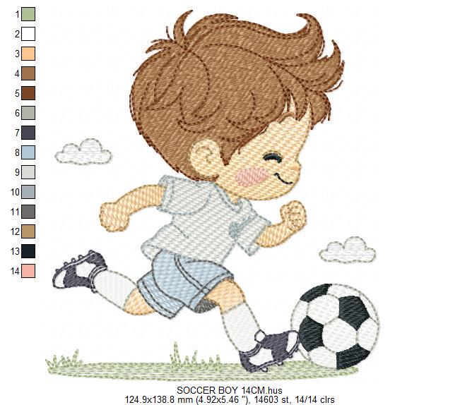 Soccer player embroidery designs - Baby Boy machine embroidery file - Boy with soccer ball file - Instant digital download pes jef dst hus