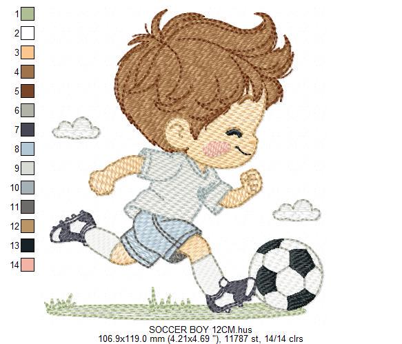 Soccer player embroidery designs - Baby Boy machine embroidery file - Boy with soccer ball file - Instant digital download pes jef dst hus