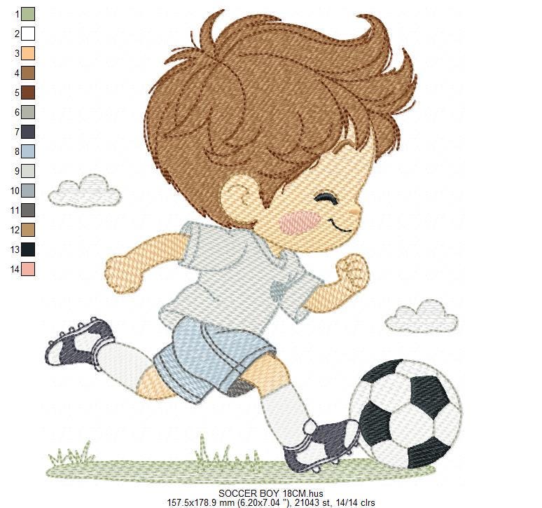Soccer player embroidery designs - Baby Boy machine embroidery file - Boy with soccer ball file - Instant digital download pes jef dst hus