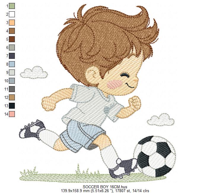 Soccer player embroidery designs - Baby Boy machine embroidery file - Boy with soccer ball file - Instant digital download pes jef dst hus