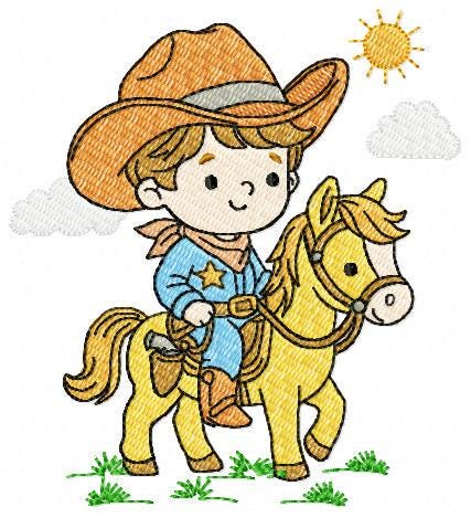 Cowboy embroidery design - Baby boy with horse and cowboy hat machine embroidery pattern - Farm ranch file - Instant digital download pes