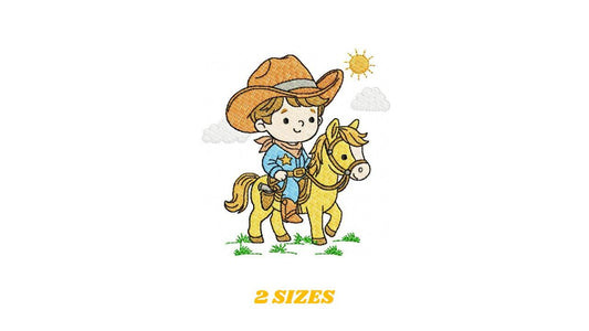 Cowboy embroidery design - Baby boy with horse and cowboy hat machine embroidery pattern - Farm ranch file - Instant digital download pes