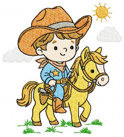 Cowboy embroidery design - Baby boy with horse and cowboy hat machine embroidery pattern - Farm ranch file - Instant digital download pes