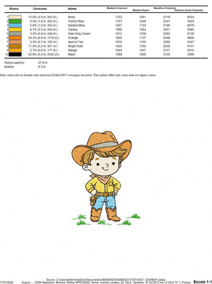 Cowboy embroidery design - Baby boy with cowboy hat machine embroidery pattern - Farm ranch file - Instant digital download pes jef dst hus