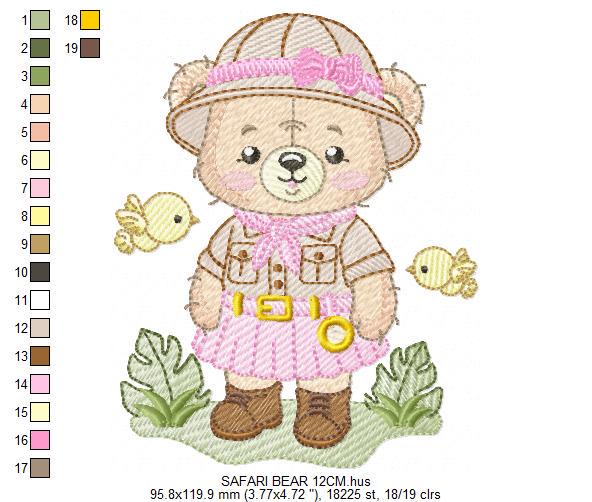 Baby Girl Bear embroidery designs - Safari Explorer machine embroidery pattern - Baby Girl Explorer - Instant digital download pes jef dst