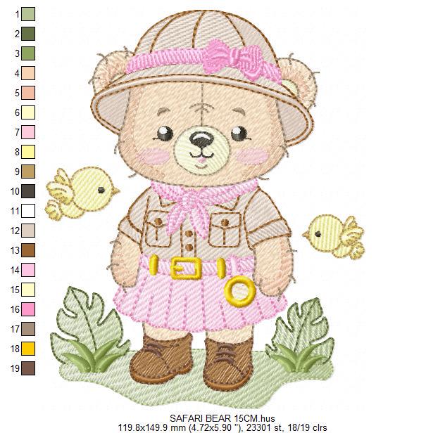 Baby Girl Bear embroidery designs - Safari Explorer machine embroidery pattern - Baby Girl Explorer - Instant digital download pes jef dst