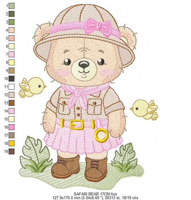 Baby Girl Bear embroidery designs - Safari Explorer machine embroidery pattern - Baby Girl Explorer - Instant digital download pes jef dst
