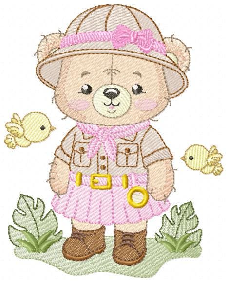 Baby Girl Bear embroidery designs - Safari Explorer machine embroidery pattern - Baby Girl Explorer - Instant digital download pes jef dst