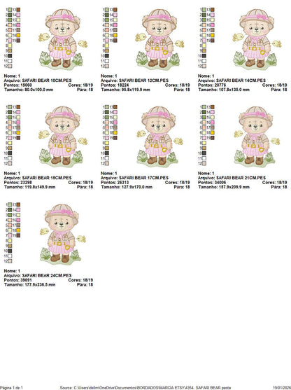 Baby Girl Bear embroidery designs - Safari Explorer machine embroidery pattern - Baby Girl Explorer - Instant digital download pes jef dst