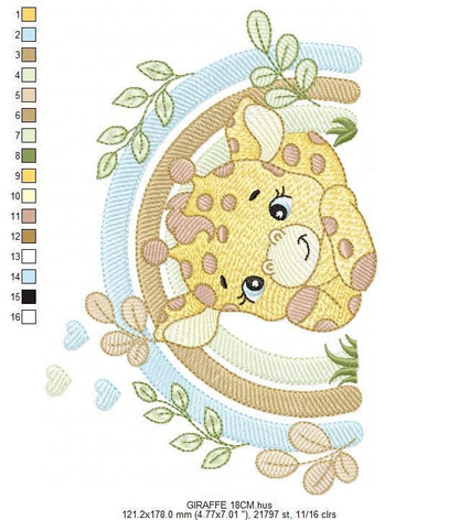 Giraffe with rainbow embroidery design - Male Wild Animal machine embroidery pattern - Baby boy file - Instant download pes jef dst hus vp3