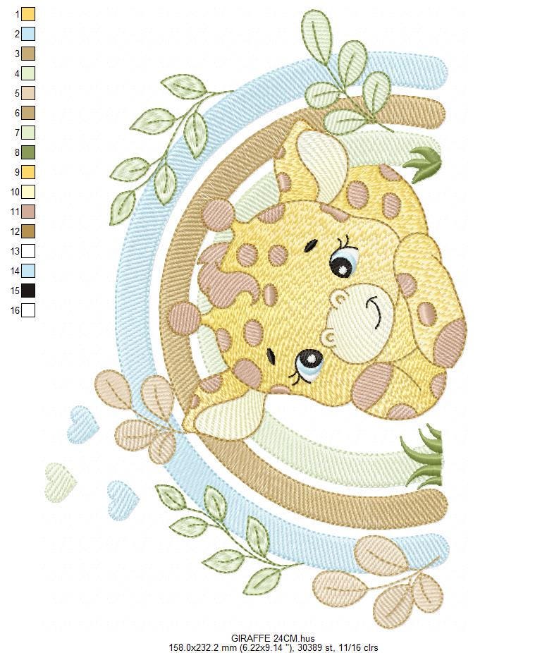 Giraffe with rainbow embroidery design - Male Wild Animal machine embroidery pattern - Baby boy file - Instant download pes jef dst hus vp3
