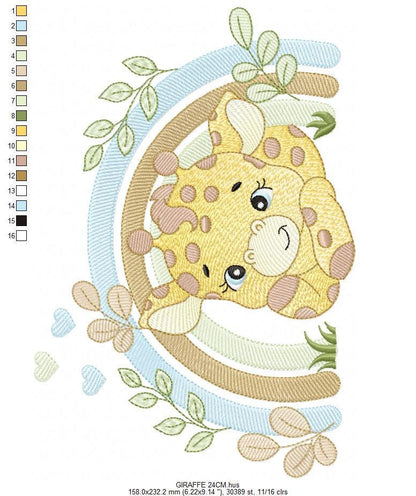 Giraffe with rainbow embroidery design - Male Wild Animal machine embroidery pattern - Baby boy file - Instant download pes jef dst hus vp3