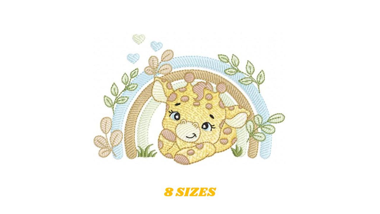 Giraffe with rainbow embroidery design - Male Wild Animal machine embroidery pattern - Baby boy file - Instant download pes jef dst hus vp3