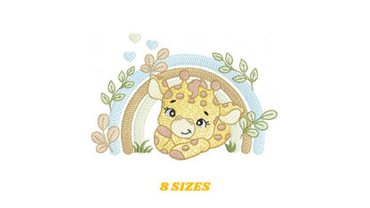 Giraffe with rainbow embroidery design - Male Wild Animal machine embroidery pattern - Baby boy file - Instant download pes jef dst hus vp3