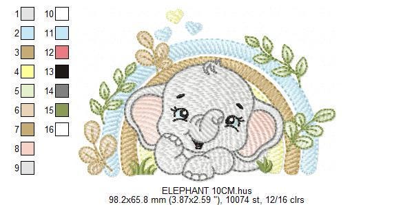 Elephant embroidery designs - Safari Wild Animal machine embroidery pattern - Baby Boy file - Flowers and rainbow - Instant digital download