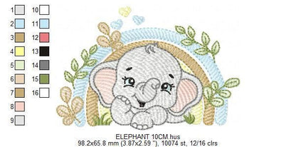 Elephant embroidery designs - Safari Wild Animal machine embroidery pattern - Baby Boy file - Flowers and rainbow - Instant digital download