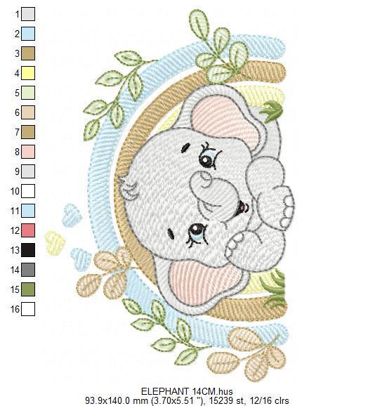 Elephant embroidery designs - Safari Wild Animal machine embroidery pattern - Baby Boy file - Flowers and rainbow - Instant digital download