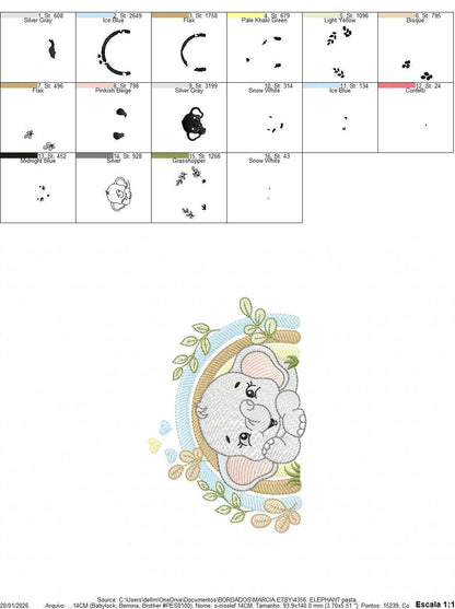 Elephant embroidery designs - Safari Wild Animal machine embroidery pattern - Baby Boy file - Flowers and rainbow - Instant digital download