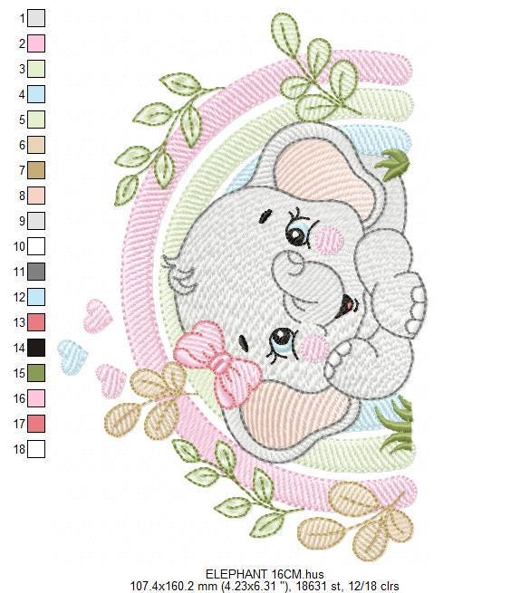 Elephant embroidery designs - Safari Wild Animal machine embroidery pattern - Baby Boy file - Flowers and rainbow - Instant digital download