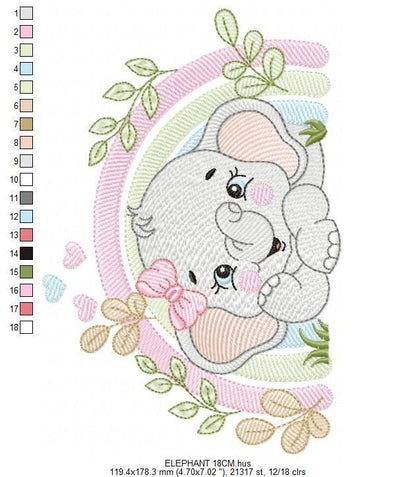 Elephant embroidery designs - Safari Wild Animal machine embroidery pattern - Baby Boy file - Flowers and rainbow - Instant digital download