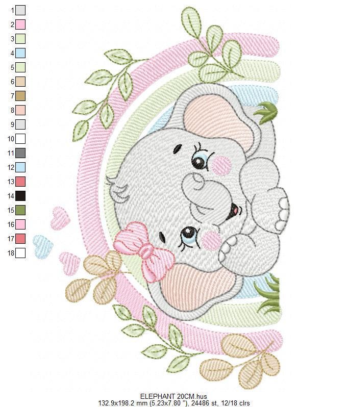 Elephant embroidery designs - Safari Wild Animal machine embroidery pattern - Baby Boy file - Flowers and rainbow - Instant digital download