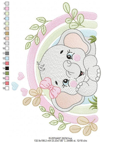 Elephant embroidery designs - Safari Wild Animal machine embroidery pattern - Baby Boy file - Flowers and rainbow - Instant digital download