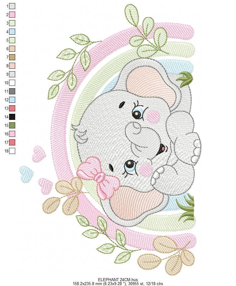 Elephant embroidery designs - Safari Wild Animal machine embroidery pattern - Baby Boy file - Flowers and rainbow - Instant digital download