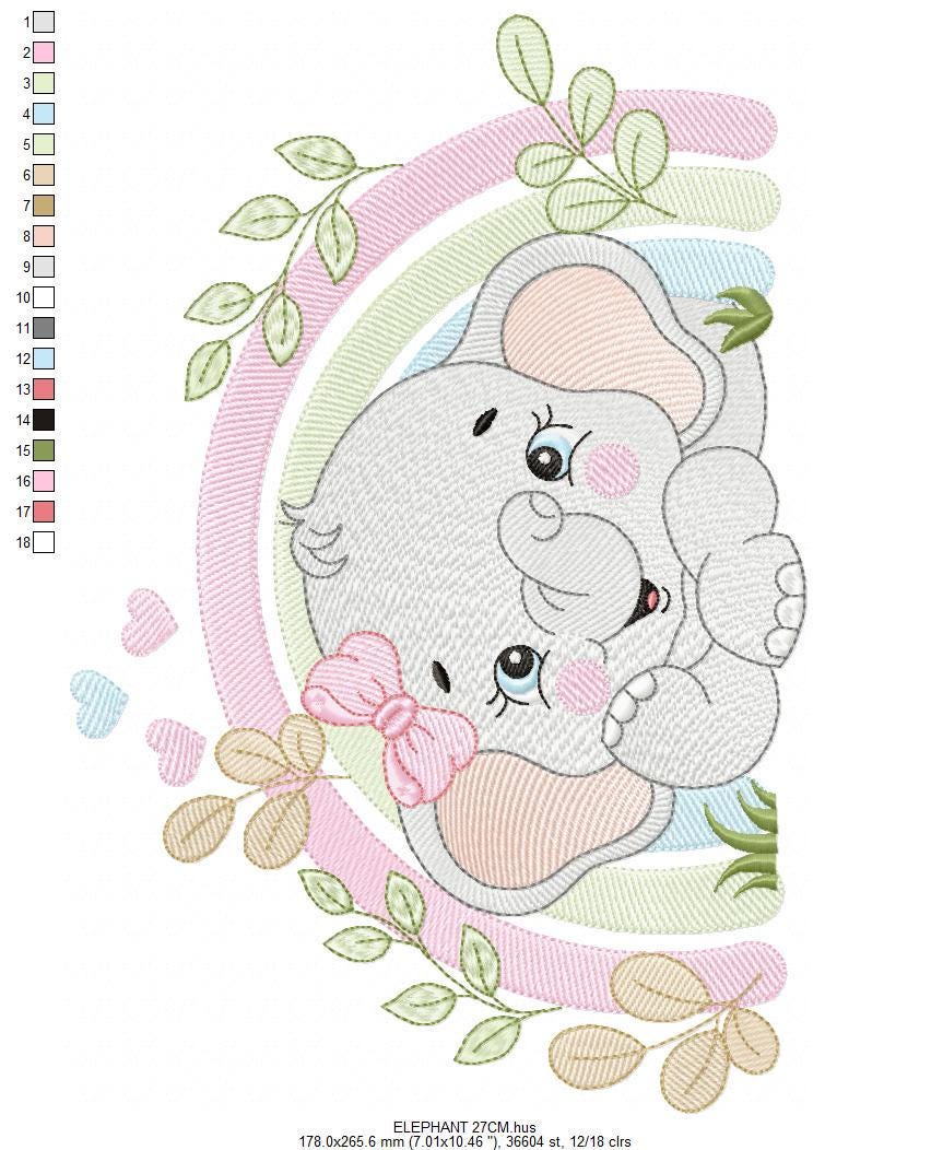 Elephant embroidery designs - Safari Wild Animal machine embroidery pattern - Baby Boy file - Flowers and rainbow - Instant digital download