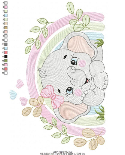 Elephant embroidery designs - Safari Wild Animal machine embroidery pattern - Baby Boy file - Flowers and rainbow - Instant digital download