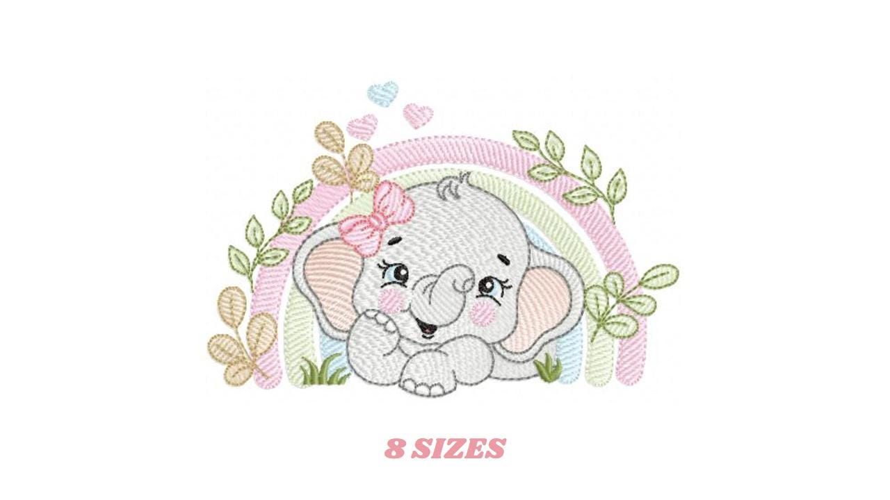 Elephant embroidery designs - Safari Wild Animal machine embroidery pattern - Baby Boy file - Flowers and rainbow - Instant digital download