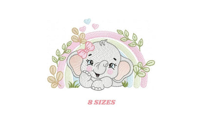 Elephant embroidery designs - Safari Wild Animal machine embroidery pattern - Baby Boy file - Flowers and rainbow - Instant digital download