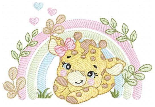 Giraffe with rainbow embroidery design - Female Wild Animal machine embroidery pattern - Baby girl file - Instant download pes jef dst hus