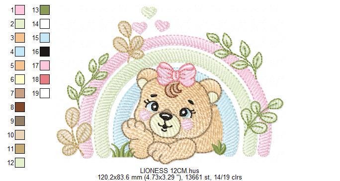 Lioness embroidery designs - Safari wild animal machine embroidery pattern - Baby girl rainbow file - Female Lion - Instant download pes jef