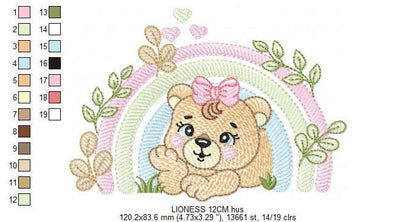 Lioness embroidery designs - Safari wild animal machine embroidery pattern - Baby girl rainbow file - Female Lion - Instant download pes jef