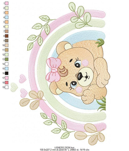 Lioness embroidery designs - Safari wild animal machine embroidery pattern - Baby girl rainbow file - Female Lion - Instant download pes jef