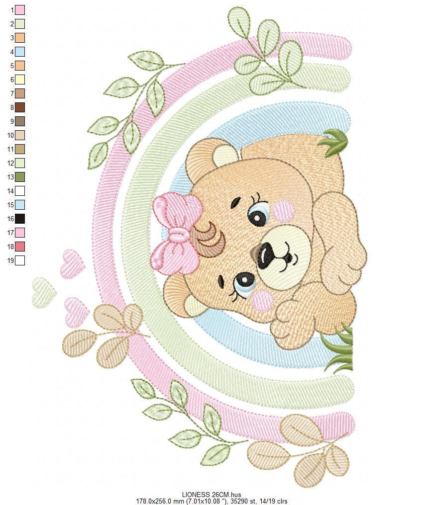 Lioness embroidery designs - Safari wild animal machine embroidery pattern - Baby girl rainbow file - Female Lion - Instant download pes jef