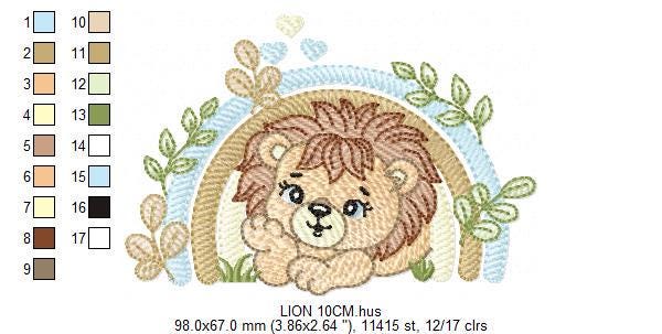 Lion embroidery designs - Safari wild animal machine embroidery pattern - Baby boy file - Rainbow and flowers - Instant digital download pes
