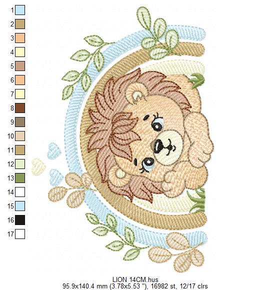 Lion embroidery designs - Safari wild animal machine embroidery pattern - Baby boy file - Rainbow and flowers - Instant digital download pes