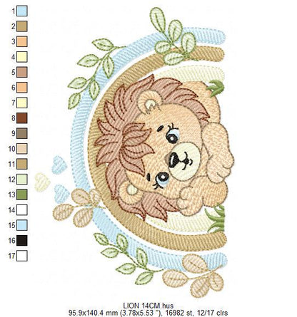 Lion embroidery designs - Safari wild animal machine embroidery pattern - Baby boy file - Rainbow and flowers - Instant digital download pes