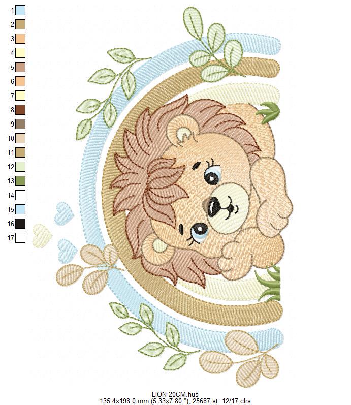 Lion embroidery designs - Safari wild animal machine embroidery pattern - Baby boy file - Rainbow and flowers - Instant digital download pes