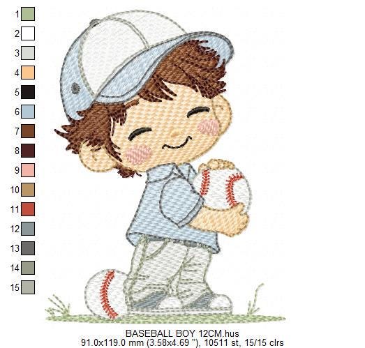 Baseball player embroidery designs - Baby Boy Player machine embroidery file - Boy with baseball uniform file - Instant digital download dst