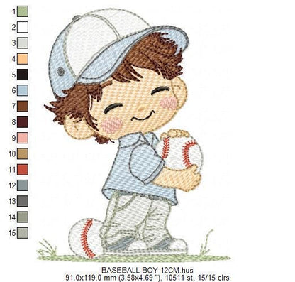 Baseball player embroidery designs - Baby Boy Player machine embroidery file - Boy with baseball uniform file - Instant digital download dst